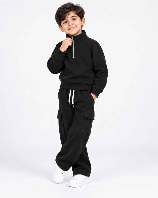 Cozy Mock Neck Fleece Black Set
