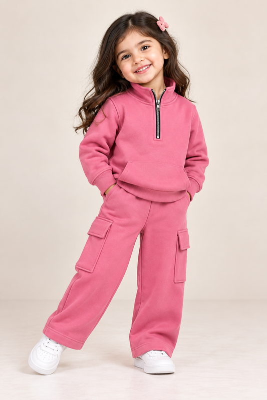 Cozy Mock Neck Fleece Pink Set